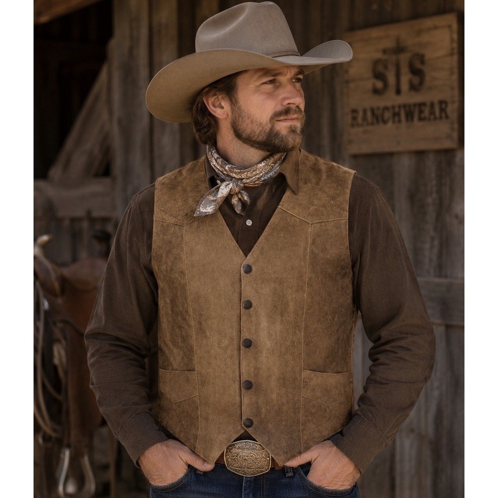 STS Ranchwear Men's Antique Leather Chisum Vest Sz XL Double Conceal Carry